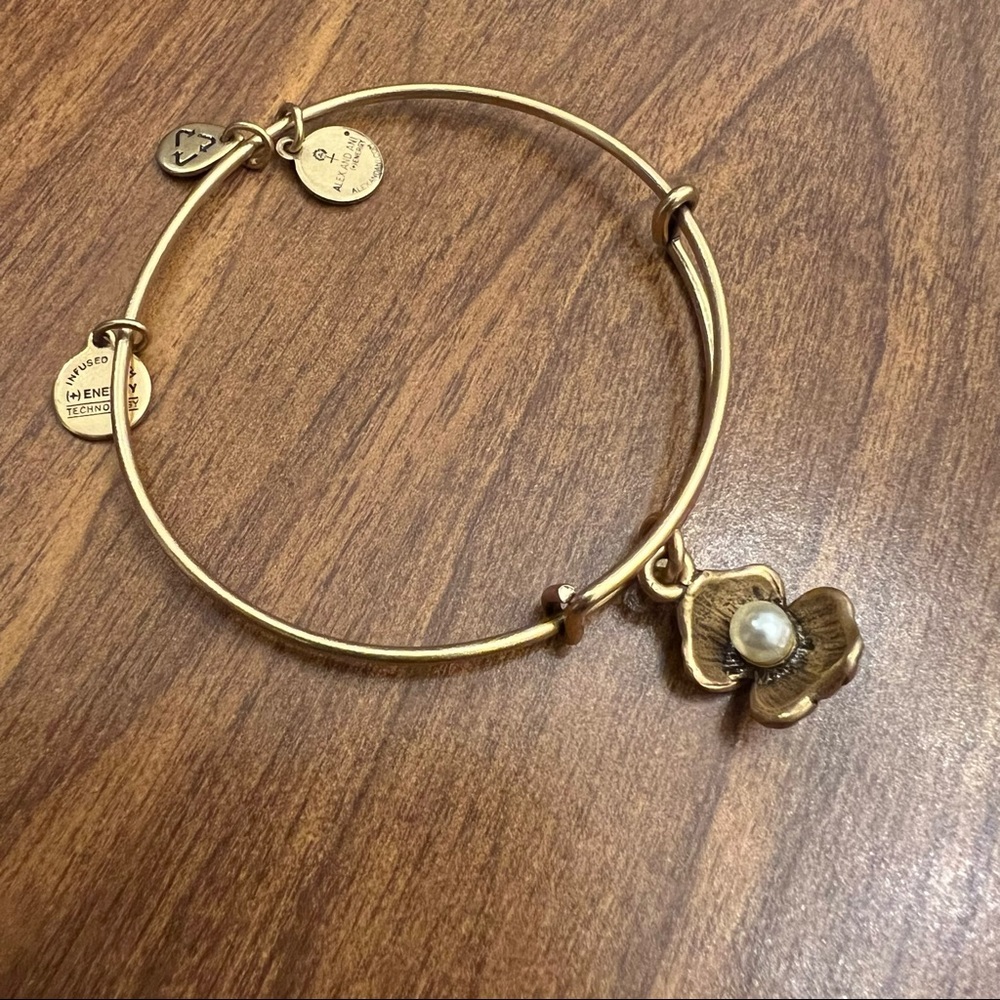 Alex and Ani gold bangle - clam with pearl charm